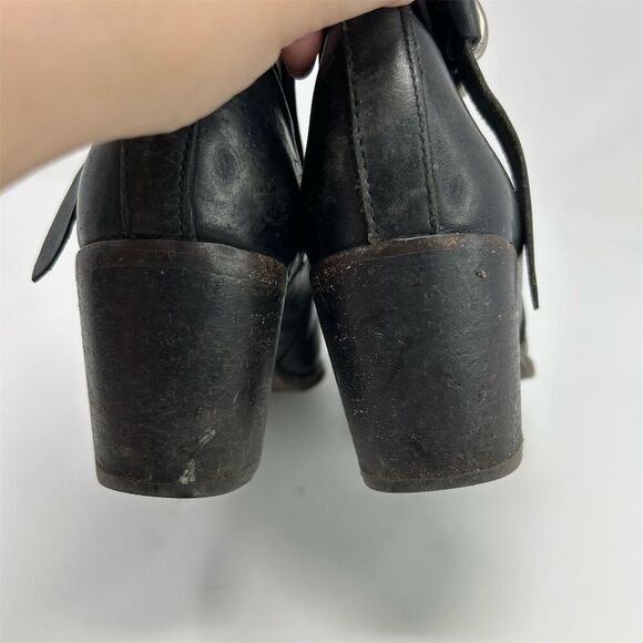Frye Malorie Knotted Black Leather Booties Casual Block Heel Size 8 Buckle Fall - Picture 15 of 17